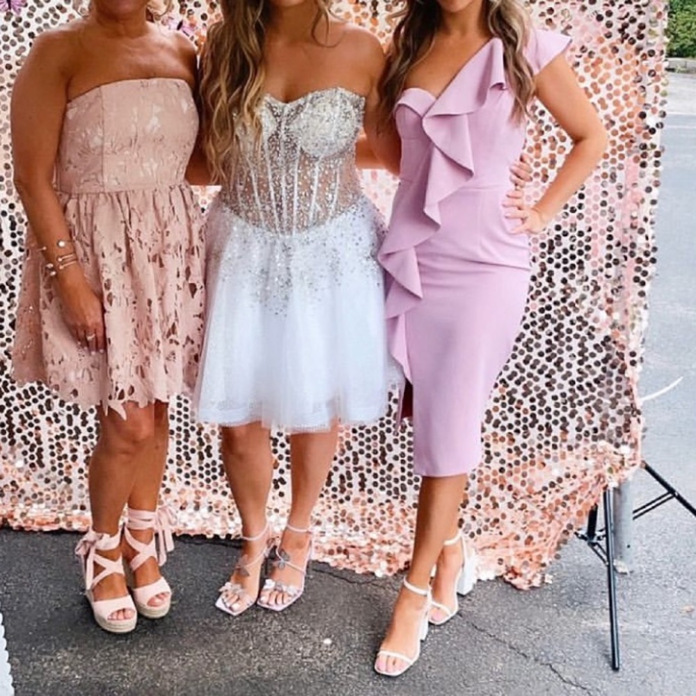 ASOS pinkish/purple corset one shoulder ruffle midi dress - Picture 3 of 4